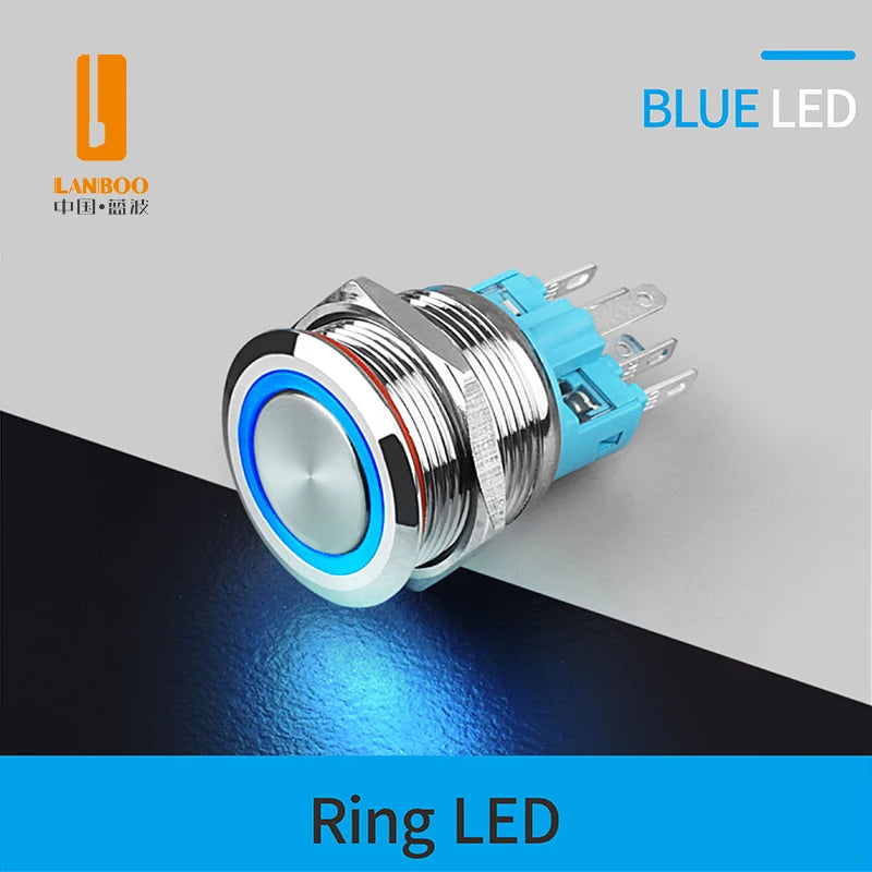 LANBOO 22B2 Economy Metal Pushbutton Switch / 1NO1NC / Momentary or Latching Available. Ring/Power Supply Button