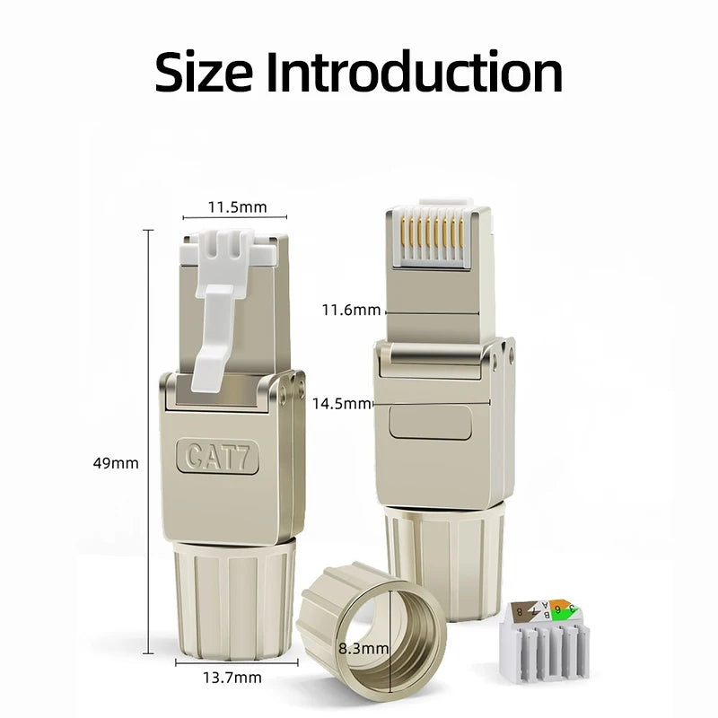 Reusable Toolless RJ45 Connector Cat7 FTP Shielded Metal Plug 22AWG 24AWG 26AWG 10Gbps High Speed Ethernet Terminator