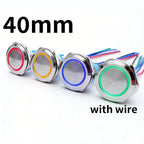40mm Metal Push Button Switch Power LED Light Waterproof Reset Self-locking Latching Start Stop Switch On Off 2NO2NC With Wire