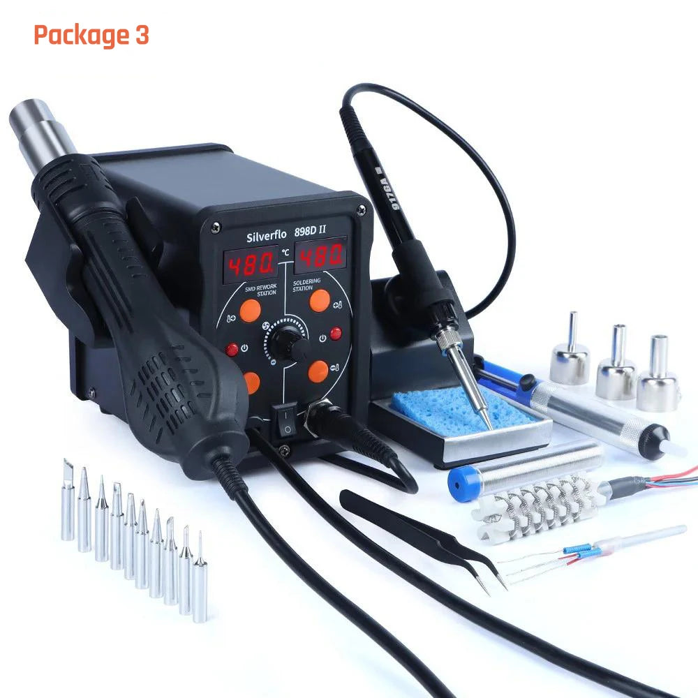 Silverflo 780W 8586D-III PRO Soldering Station 2 IN 1 Hot Air Rework Station Fsat Heating Soldering Iron with Sleep Mode