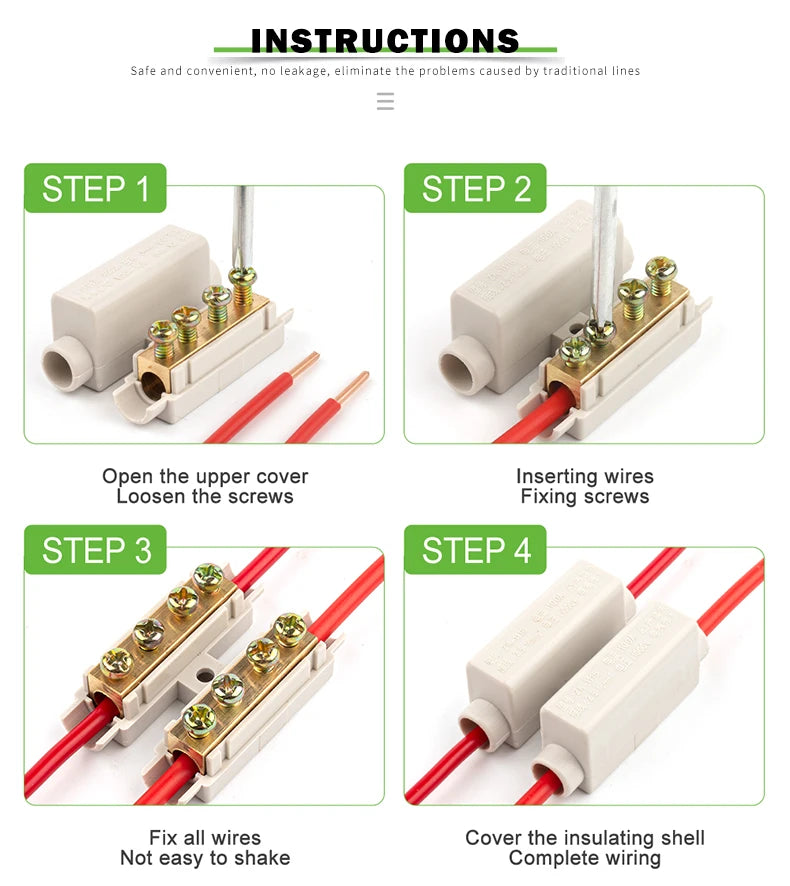 60A/400V 1-6mm2 Quick Butt Wire Connector High Power 100A/1000V 2.5-16mm2 Electric Cable Splicing Terminal Block Junction Box