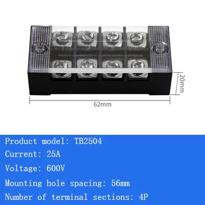 TB15A 25A 45A Copper Wiring Terminal Block 3/4/5/6/8/10/12 Position Electrical Connector Board Current Terminal Strip