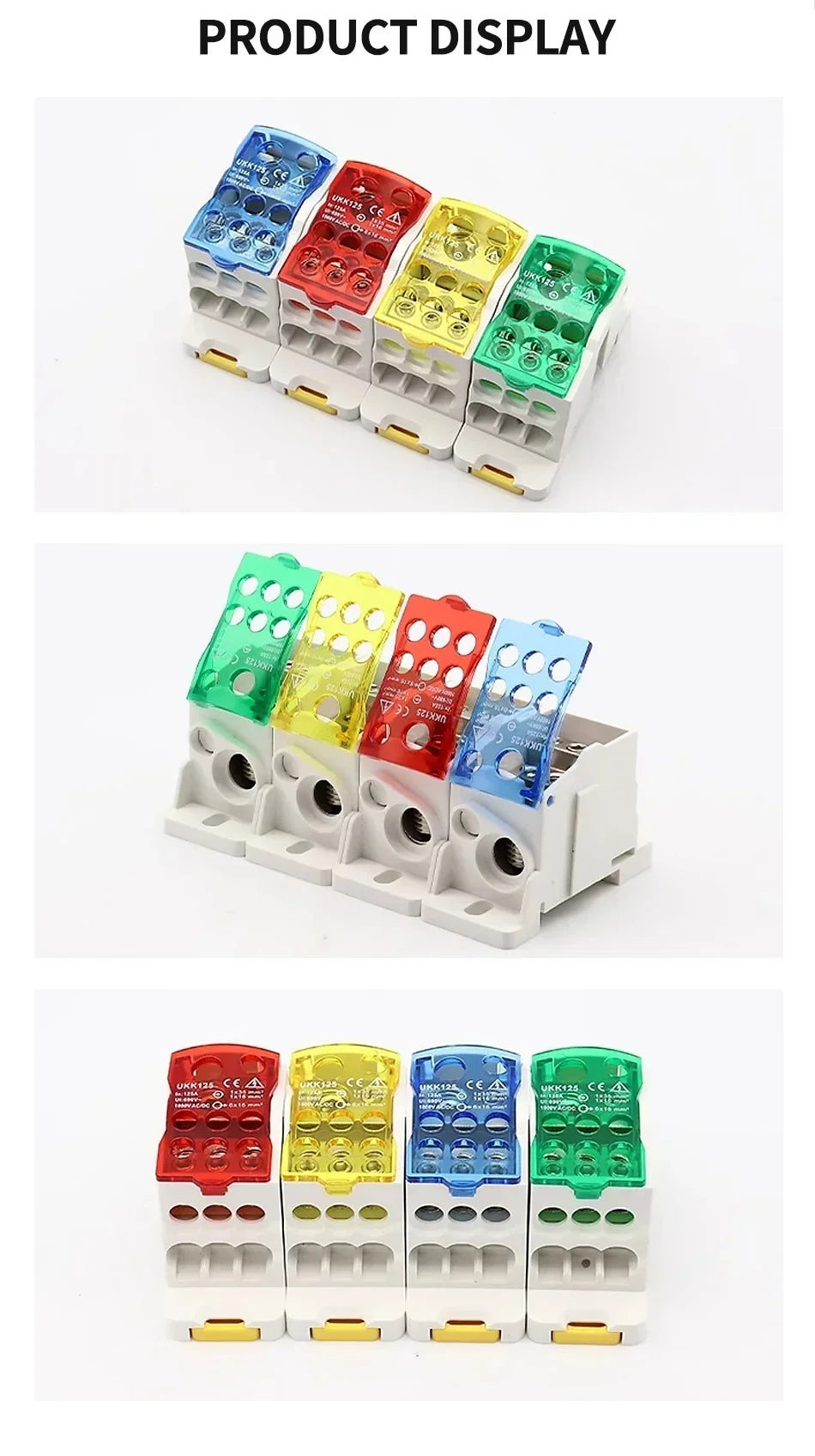 UKK 80A-500A High Current DIN Rail Power Distribution Block One Input Multiple Output Electrical Terminal Connector ```