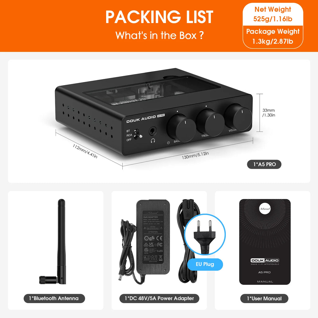 Douk Audio A5 PRO TPA3255 Bluetooth Receiver Digital Amplifier HiFi Class D Amp Stereo Audio Amplifier 48V