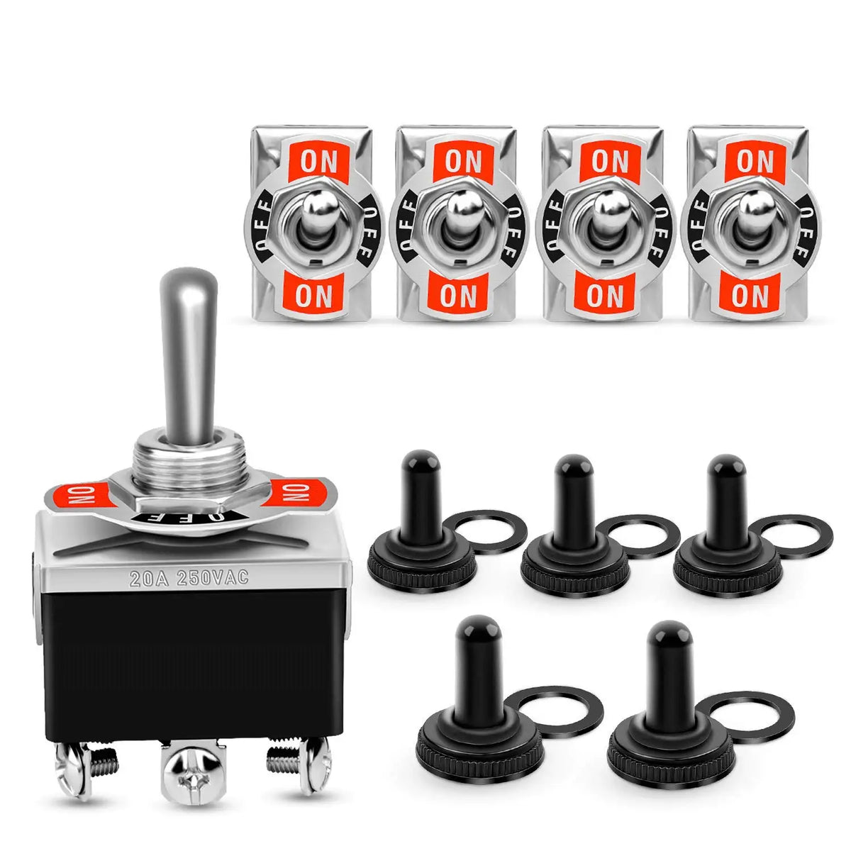 5pcs Latching Heavy Duty Rocker Toggle Switch 20A 125V AC DPDT 3 Positions 6 Pins ON/Off/ON Switch with Waterproof Boot Cap