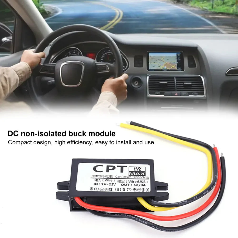 12V To 5V 3A 15W DC/DC Converter Regulator Waterproof CPT Car Power Converter Output Power Adapter Wire Interface