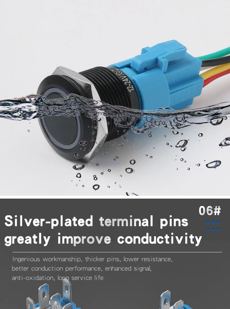 5PCS 16/19/22mm Metal Button Switch  Black Shell Flat Head Waterproof LED Momentary Reset Latching Button Switch 12V 24V 220V