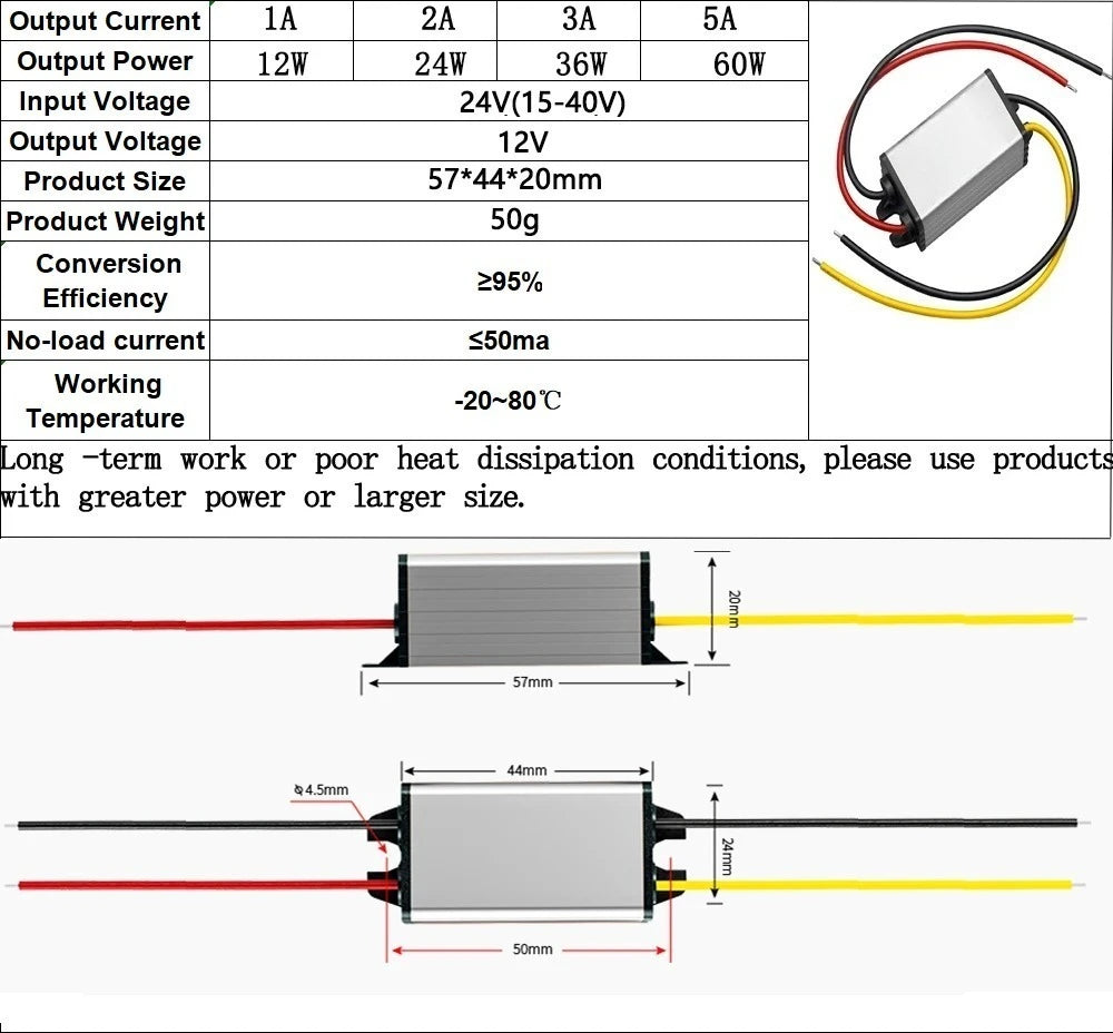 DC DC 24V to 12V 1A 2A 3A 4A 5A Converter Step Down Buck Model Converter DC-DC 24V to 12V 24V 12V Waterproof Module Waterproof