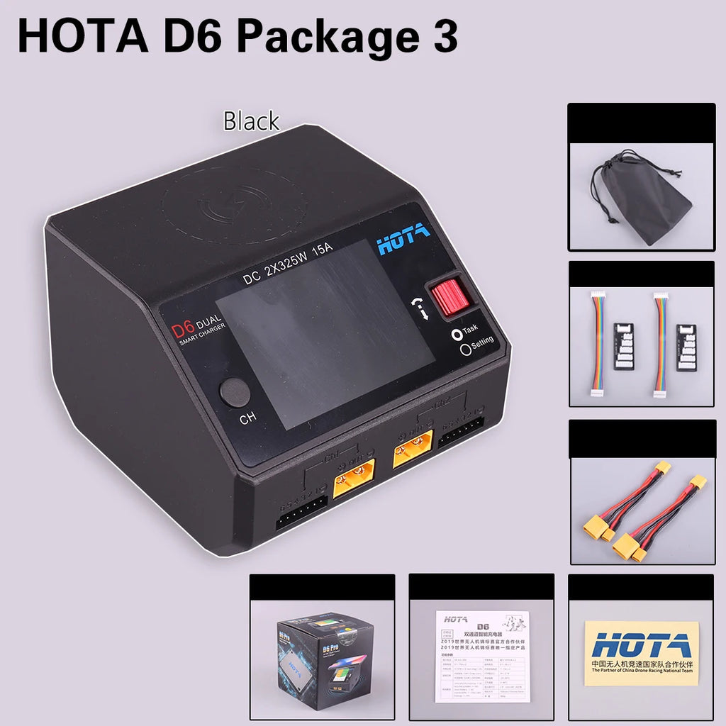 HOTA D6 DC650W 15A Dual Smart Charger Maximum current 1600mA Built-in Micro USB for 1-6S Lipo LiHV/NiZn/Nicd/NiMH Battery