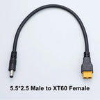 XT60 Plug Male Female Connector to DC 5525/DC5521 Battery Charging Adapter Power Cable For Fly FPV Multirotor Field Repair 15A