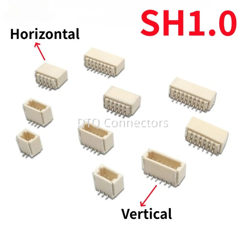 10PCS JST SH1.0 1.0mm Connector SMD Vertical/Horizontal Type Socket Wire-to-Board Receptacle 2P 3P 4P 5P 6P 7P 8P 9P 10P 11P 12P