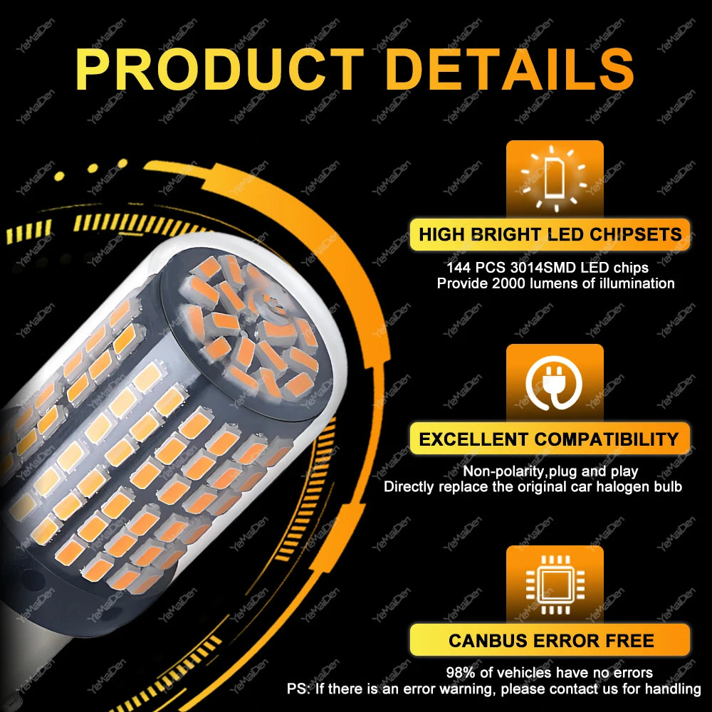 2-8 PCS CANBUS T20 7443 P21W PY21W 1156 BA15S BAU15S LED Bulb For 6500K White Car Turn Signal Tail Reverse Lights 2000LM 12V 24V