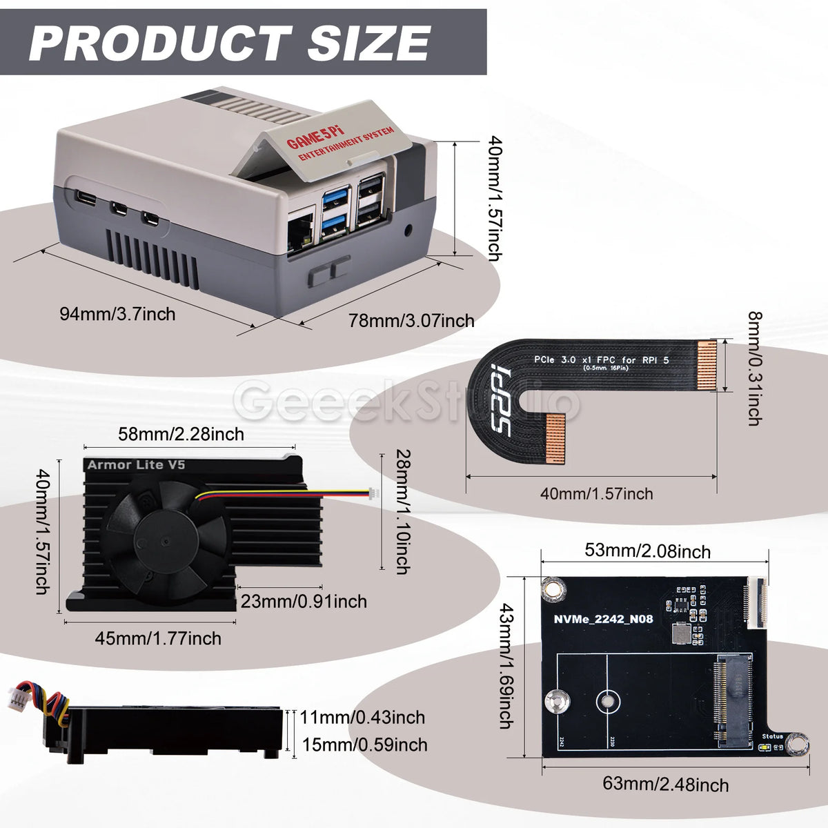 GAME5PI Case with M.2 NVME PCIE Board (N08) ABS Shell Heat Sink For Raspberry Pi 5