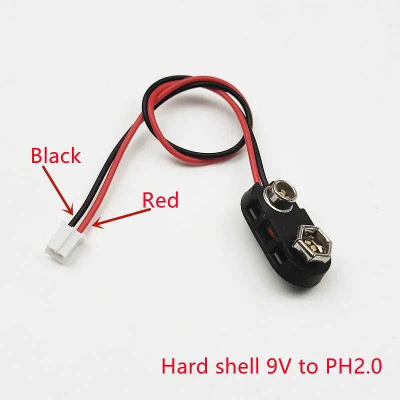5Pcs 9V Battery Clip to XH2.54 PH2.0 2Pin Terminal Wire 15cm DC Power Adapter Cable Red Black