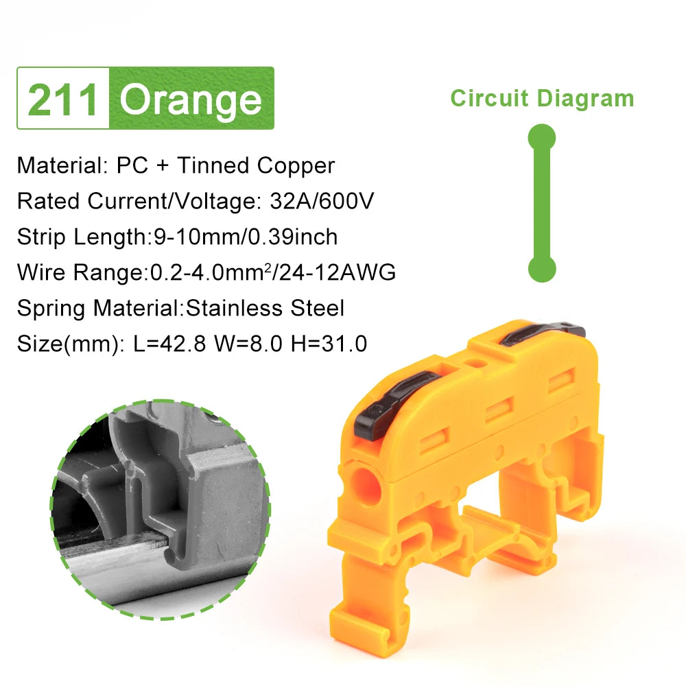 5/10pcs Din Rail Terminal Block Wire Connector 211 Quick Wire Compact Splicing Conductor Fast Cable Connector Conductor