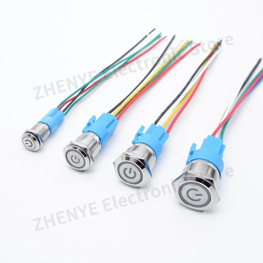 12mm 16mm 19mm 22mm Metal Switch Button Push With Wire Waterproof On Off Momentary/Latching Led Light Start Stop 5V 12V 24V 220V
