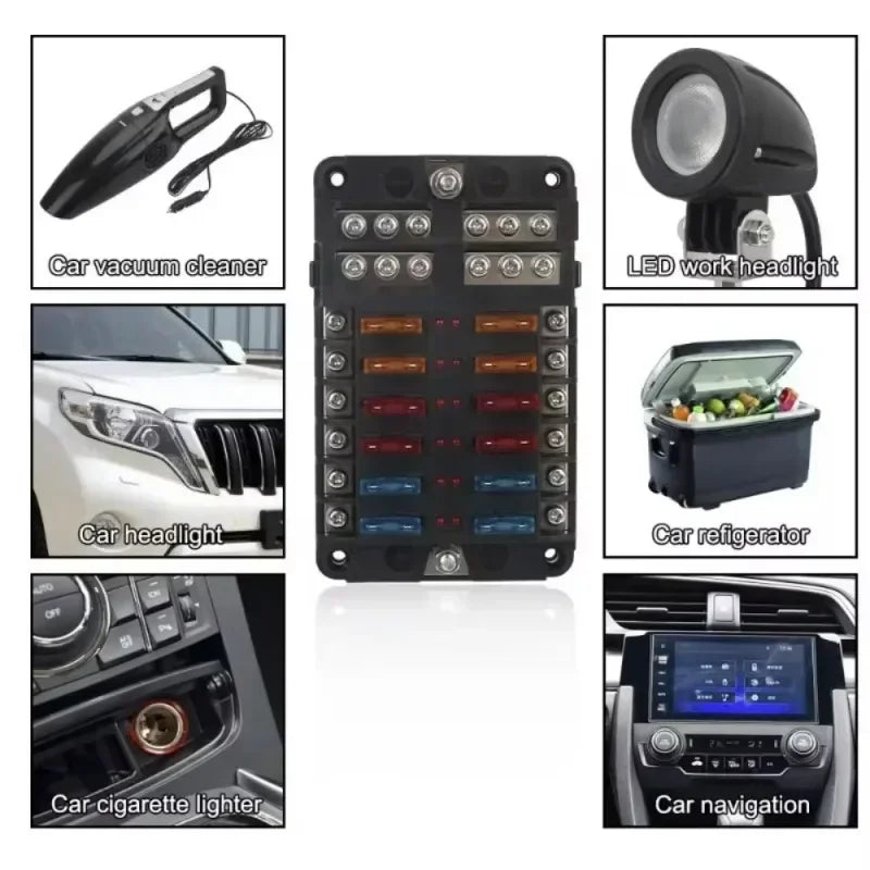 6/12 Way Blade Fuse 12-24V Car Boat Fuse Box Holder with Plastic Cover for Power Panel Board Camper RV Accessorie