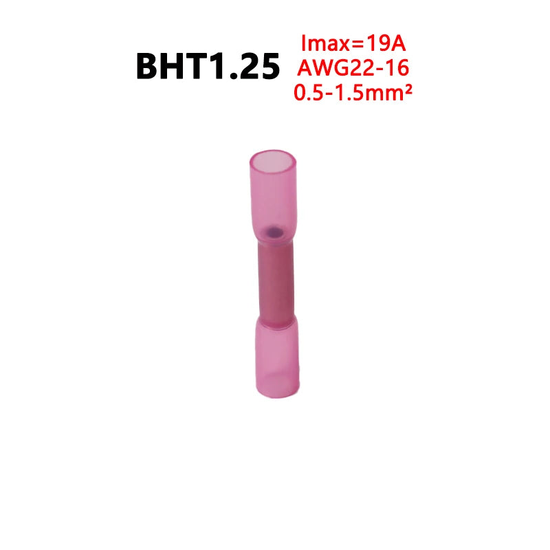 10/100Pcs Heat Shrinkable Cable Terminal Tube BHT0.5 BHT1.25 BHT2 BHT5 AWG22-10 Waterproof Butt Crimp Copper Insulated Connector