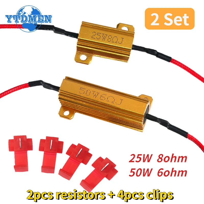 2Set Load Resistor 50W 6 Ohm 25W 8 Ohm Aluminum Shell Power Resistors 12v Wirewound Resistance, for Car Turn Signals Light LED