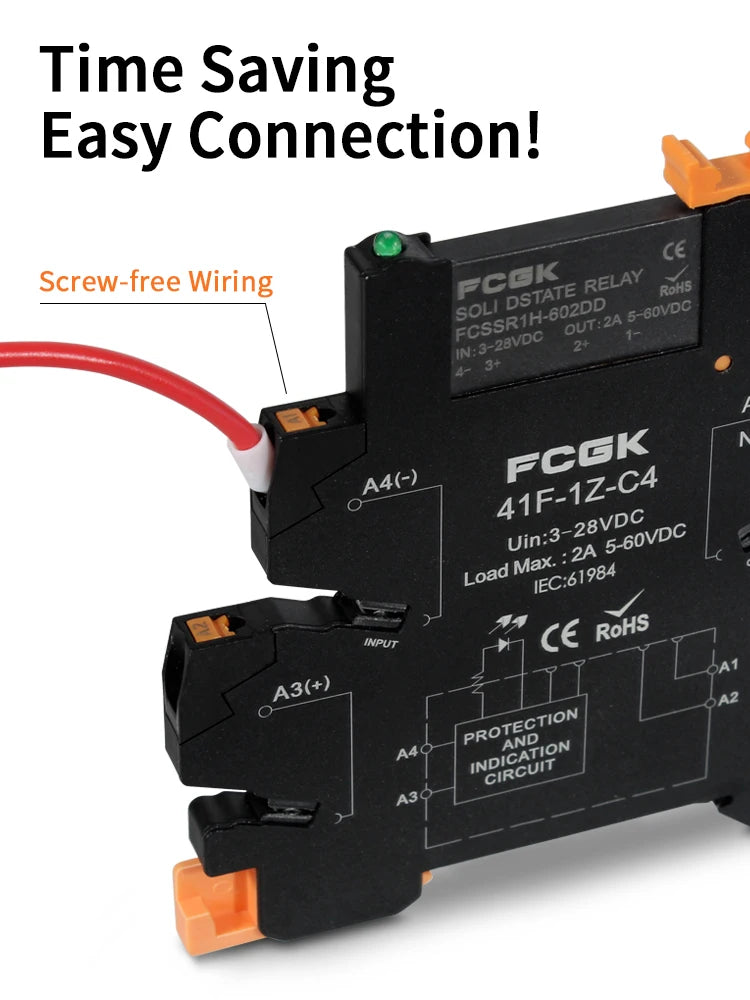 FCGK DC Control AC Slim Interface Solid State Relay Module DIN SSR Slim Relay DC Control DC 41F-1Z-C2/C4 SSR Relay DIN Rail