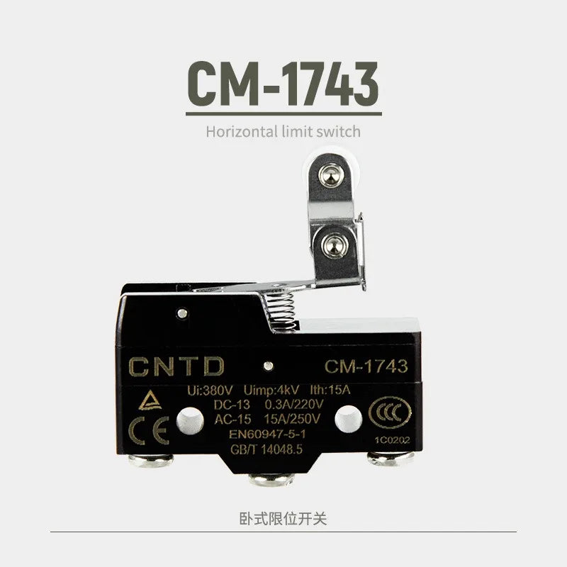 Micro Limit Switch CNTD CM‑1743 CM‑1743N Long Roller Lever 15A 250VAC 1NO1NC Plastic Housing Travel Switch for Industrial Machin