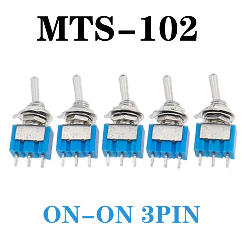 DL 5Pcs Miniature Lever Toggle Switch Single Pole Double Throw ON-OFF-ON /ON-ON 120VAC 6A 1/4 Inch Mounting MTS-102 103 202 203