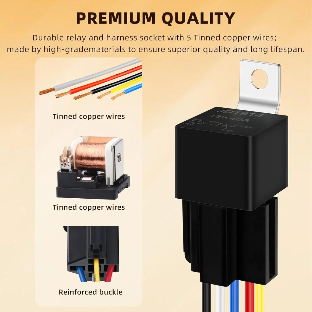 5 PIN 12V Relay with Harness, 40AMP 12 Volt Relay Automotive Relays with Relay Socket and Wiring Harness, SPDT Relay Switch