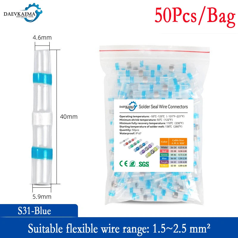 Waterproof Solder Heat Shrink Butt Connector AWG26-10 Insulated Wire Terminals for Auto Marine Boat Car Electrical Wiring Repair