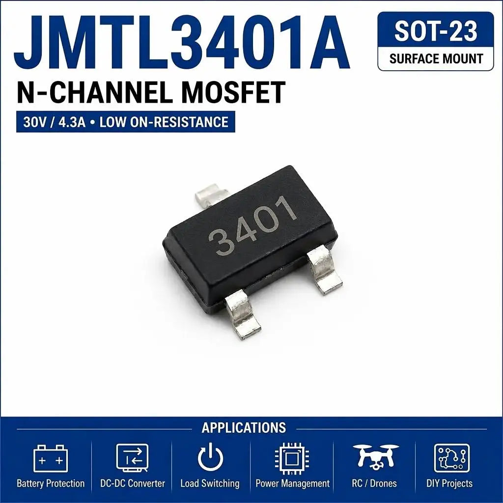 (100 pcs) JMTL3401A SOT-23 (Marking 3401) - P-Channel MOSFET -30V -4.2A 55mΩ 1.2W L3401A
