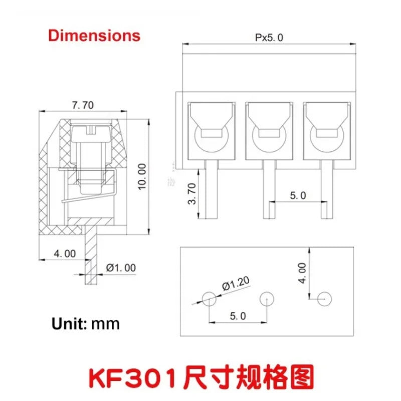 20PCS/lot 5 mm KF301 - 2P 3P MF 301 - 2 3 Pin Can be spliced Screw Terminal Block Connector 5.0mm Pitch