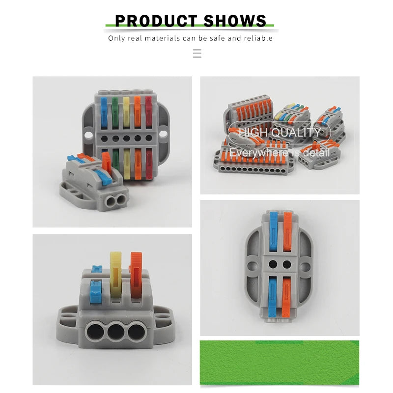 Quick Butt Lever Crimp Terminals Wire Connectors 2-12 Way With Fixing Holes Push-In Universal Compact Electrical Terminal Block