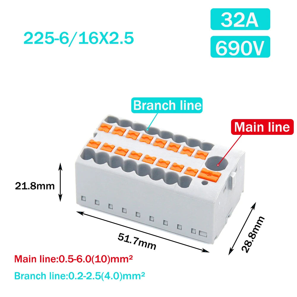 Wire Electrical Connectors PTFIX 2.5mm Wire Merging And Branching Device Push-in Terminal Block Connector Mount On Din Rail