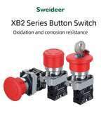 22mm Mushroom Emergency Stop Button Switch XB2-BS542 BS442 BS642 BS142 10A Key Emergency Stop Power Button Switch Starter Switch