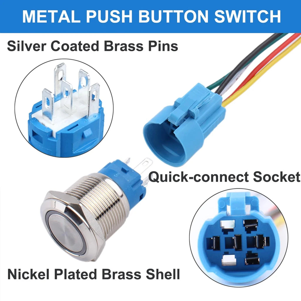 ABILKEEN 16/19/22MM LED Ring Light Metal Push Button Switch 1NO1NC/2NO2NC LED Ring Light Momentary/Latching Push Button Switch