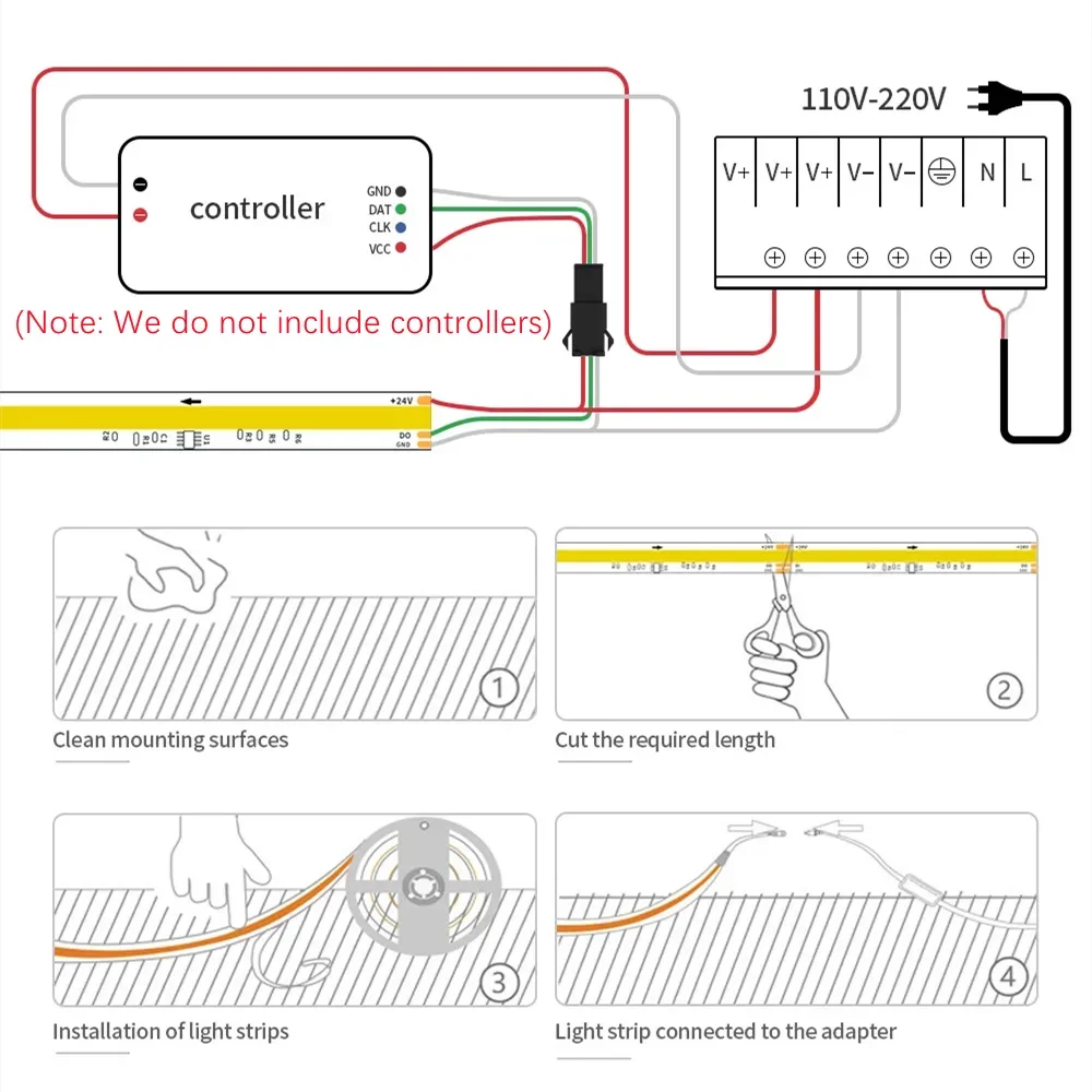 WS2811 IC COB LED Strip DC24V 360LEDs Addressable Running Water Flowing Light Flexible High Density Tape RA90 3000K/4000K/6000K