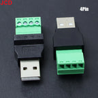 JCD USB 2.0 Connector Avoid Welding Plugs USB Type A Male Female to 4Pin 5pin Screw Terminal Socket Adapter Plug For Computer TV