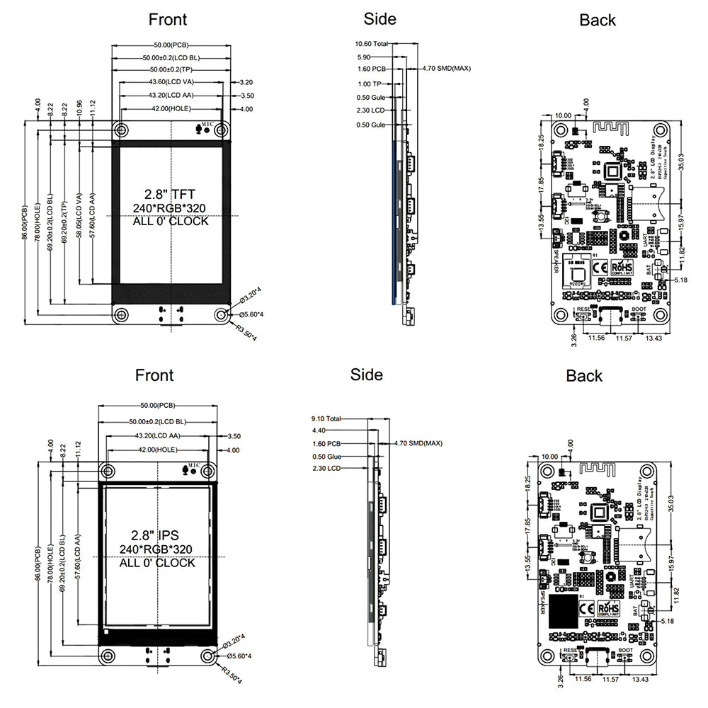 ESP32‑S3 2.8 inch 240x320 TFT LCD Capacitive Touch Type‑C WiFi BLE Mic Speaker TF‑Slot Li‑ion Charge For AI Voice IoT Project