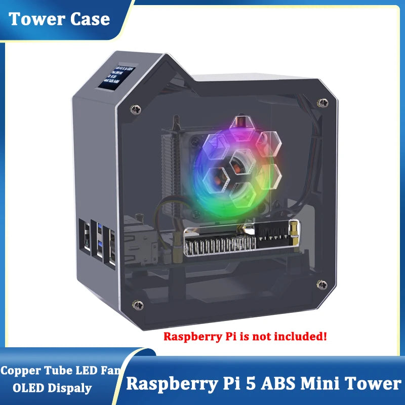 GeeekPi Raspberry Pi 5 ABS Mini Tower Complete Kit With Cooler Ice Tower 0.96 Screen Dispaly Power Supply For Raspberry Pi 5