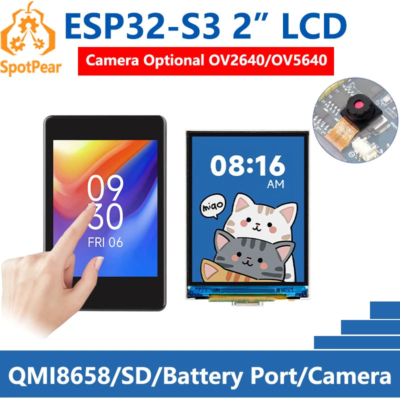 Waveshare ESP32-S3 2inch Capacitive Touch Display IPS 240×320 Camera Touch Option Supports WiFi Bluetooth Development Board