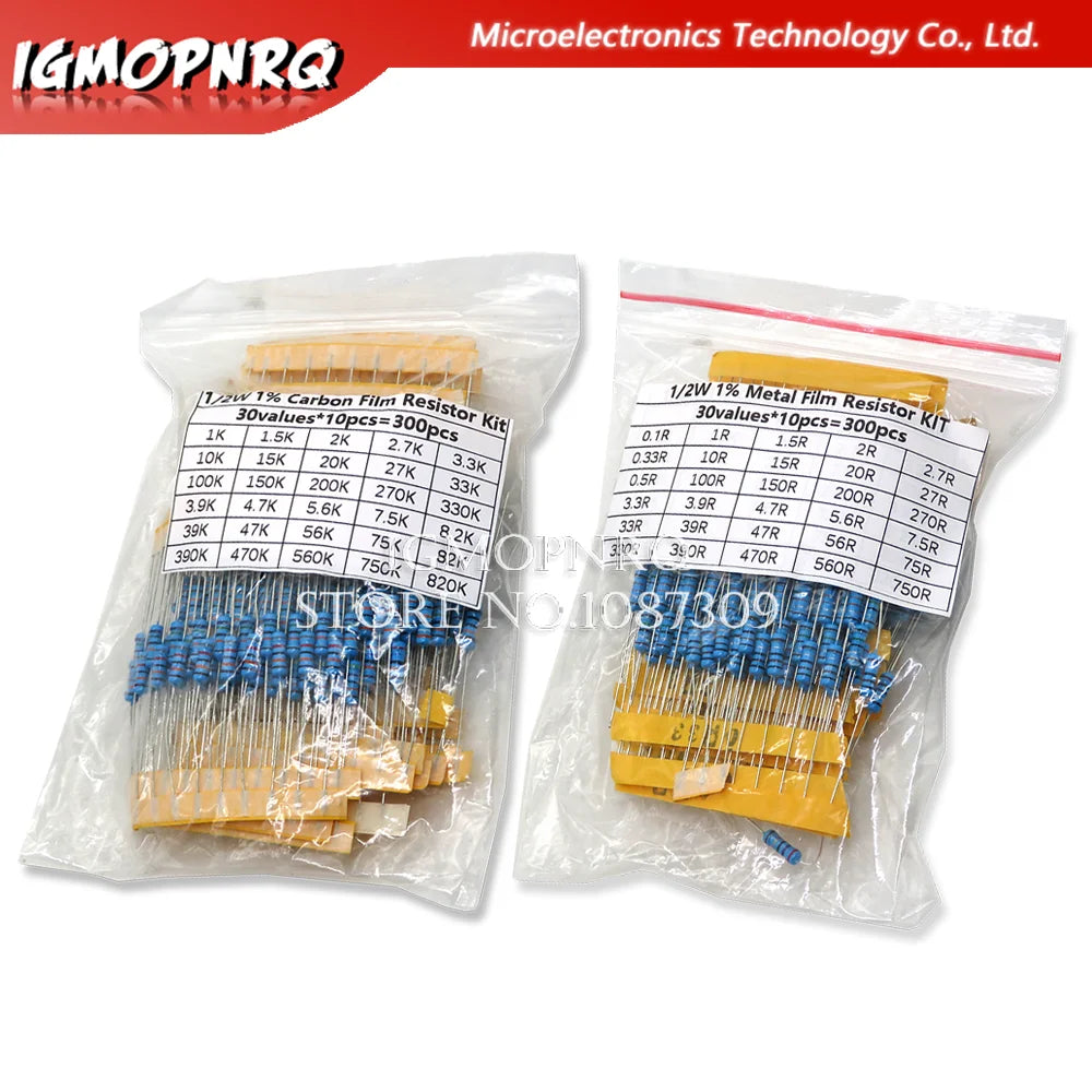 150PCS 300PCS 1/4W 1/2W 1W 2W 3W Resistance 1% Metal Film Resistor Assortment Kit Set 30Values Each 5/10PCS 1~750 1K~820K Ohm