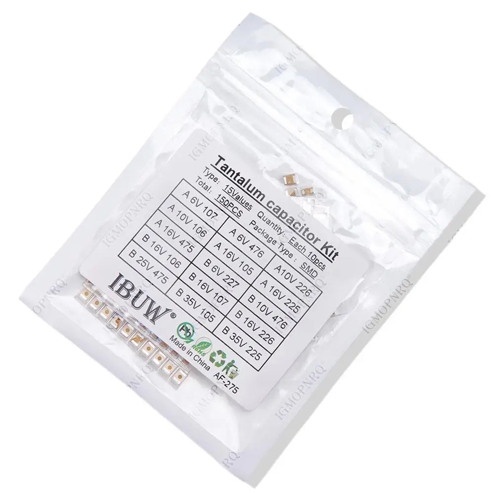 15Values SMD Tantalum capacitor assortment kit 1uf-220uf A/B Case Tantalum capacitor set 1UF 2.2UF 4.7UF 10UF 47UF capacitors