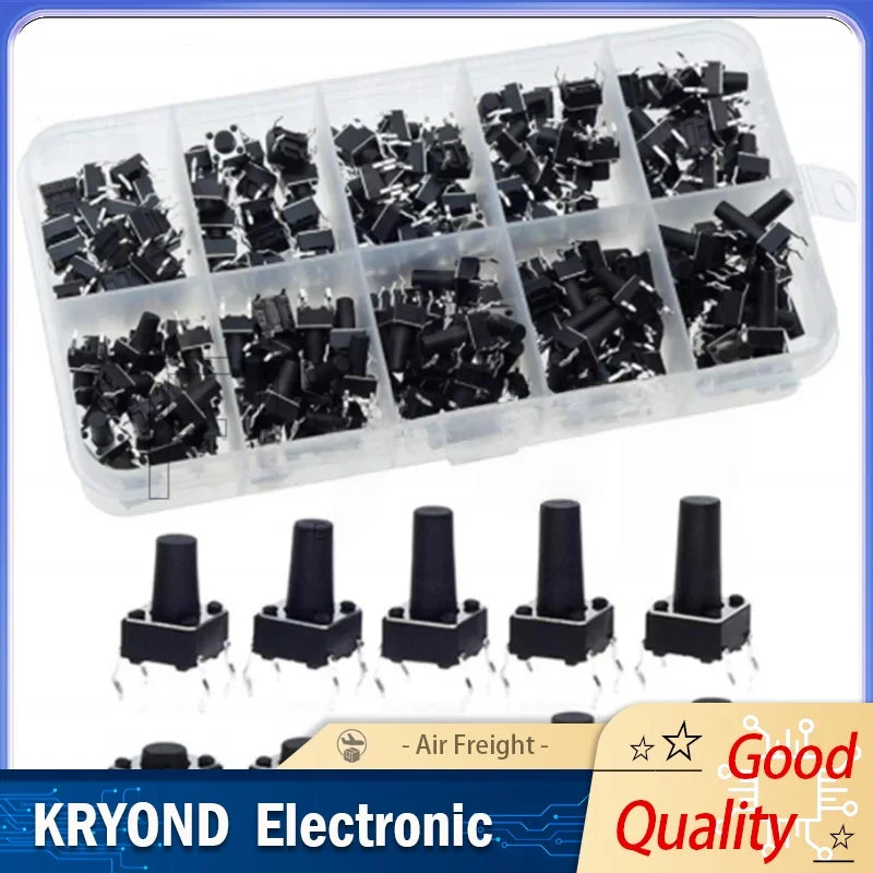 10 Models 6x6 Tact Switch Kit 4P Micro Switch 5mm-13mm Height for Arduino DIP Push Button