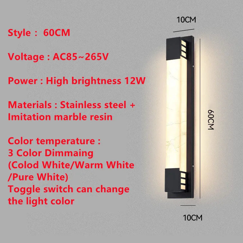 3 Color Dimmaing Imitated Marble LED Wall Light Outdoor waterproof 85~265V Porch Lamp For Courtyard Street Path Sconce Lighting