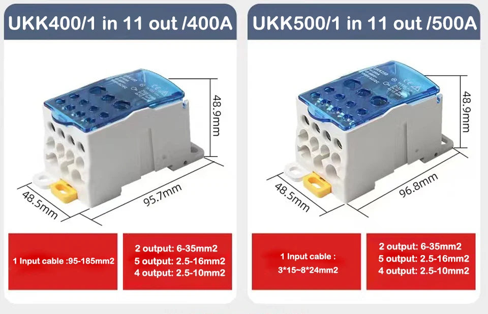 Terminal Block UKK80A UKK125A UKK160A Electric Wire Connector 1 in many Out Din Rail distribution Wiring Accessories Blue Yellow
