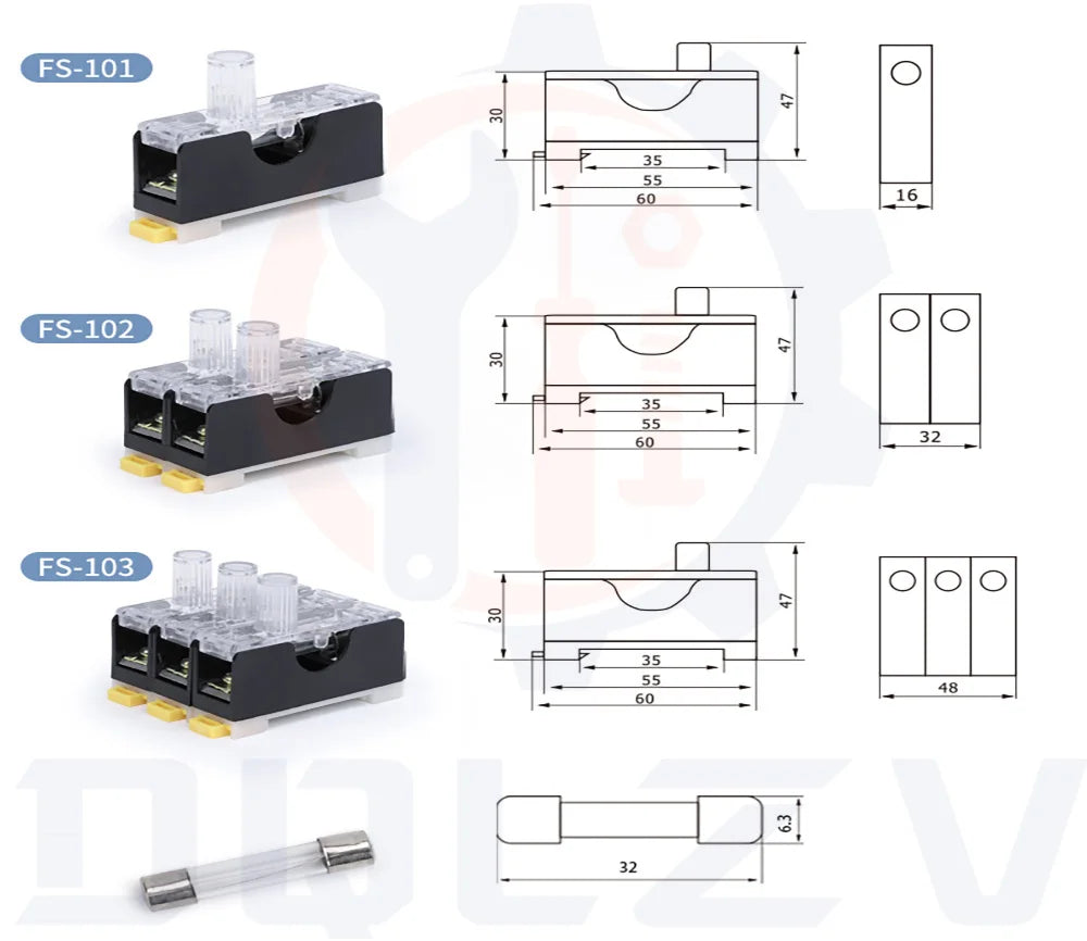 1PCS 6X30mm Glass Fuse Holder FS-101 Din Rail Mount Single Pole 6*30 Fuse Casing 0.5A ~ 30A