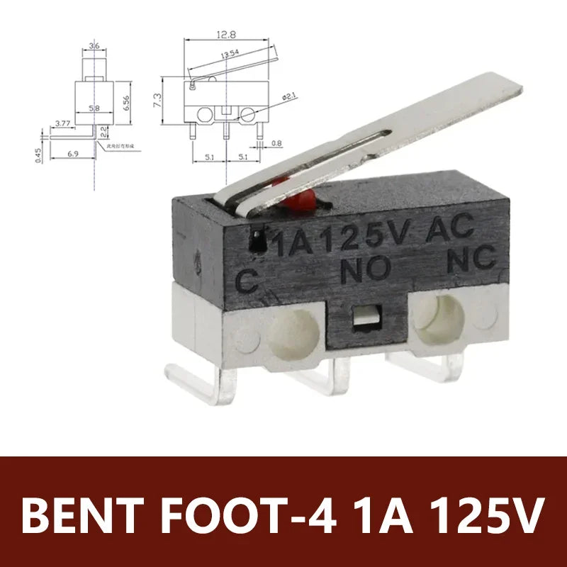 20PCS 3Pins 1A 125V Mini Micro Limit Switch Terminals SPDT Roller Arc Lever Snap Action Push Micro Mouse Switches C NO NC PCB