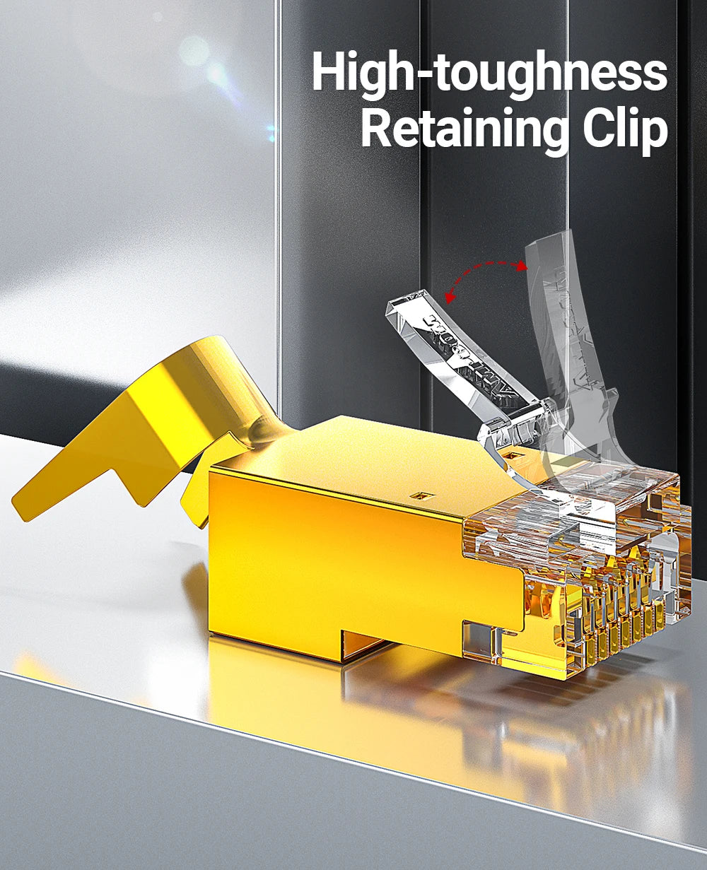 AMPCOM CAT7 Pass Through RJ45 Modular Plug Network Connectors STP 3/50μ Gold-Plated 8P8C Crimp End for Ethernet Cable