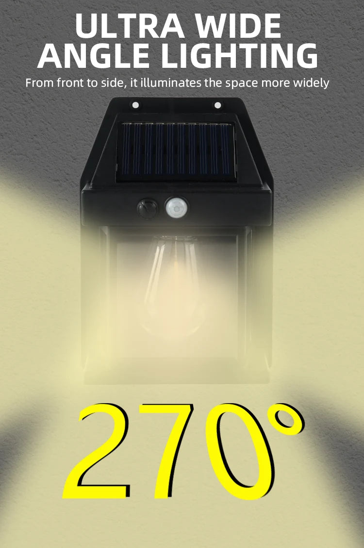 Solar Tungsten Night Lamp Intelligent Motion Sensor Wall Lamp 3 Lighting Modes Waterproof Courtyard Garden Decoration Lantern