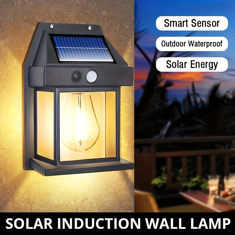 Solar Tungsten Night Lamp Intelligent Motion Sensor Wall Lamp 3 Lighting Modes Waterproof Courtyard Garden Decoration Lantern