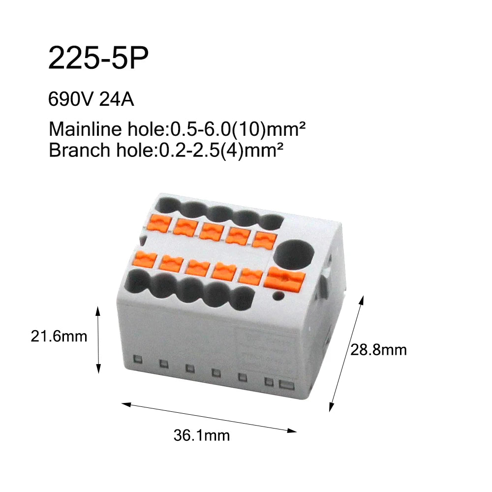 1PC 225 Series Fixed Modular Wire Connectors Compact Splicing Lighting Push-in Multi Link Terminal Block 1 In Multiple Out